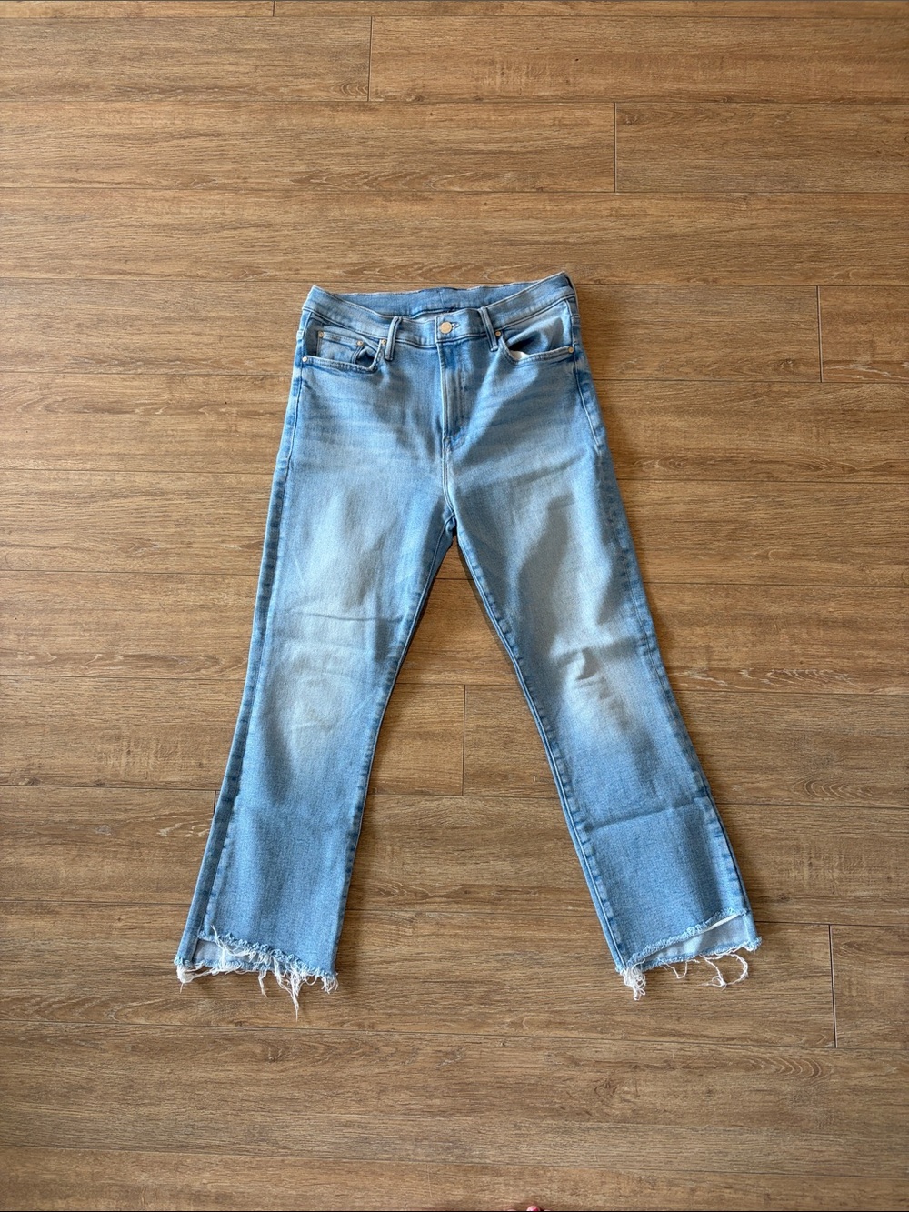 MOTHER Light Blue Frayed-Hem Wide Leg Jeans